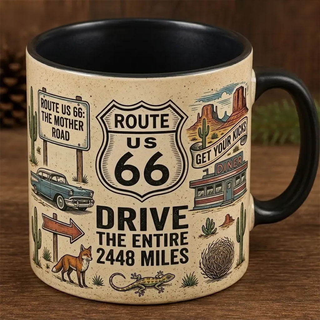 Route US 66 Commemorative Mug Drive The Entire 2448 Miles Coffee Cup Present For Brothers - Merchluma