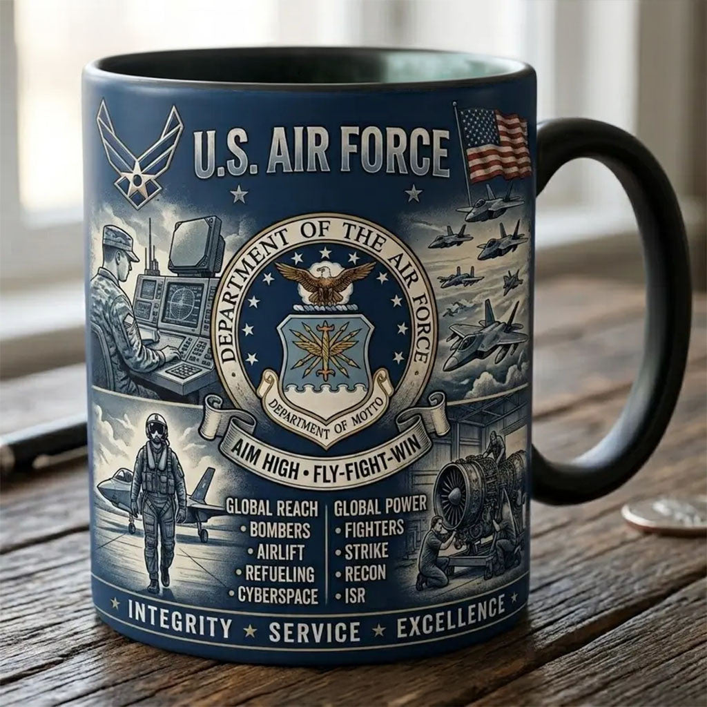 US Air Force Aim High Fly Fight Win Coffee Mug USAF Merch Best Gift For Veteran - Merchluma