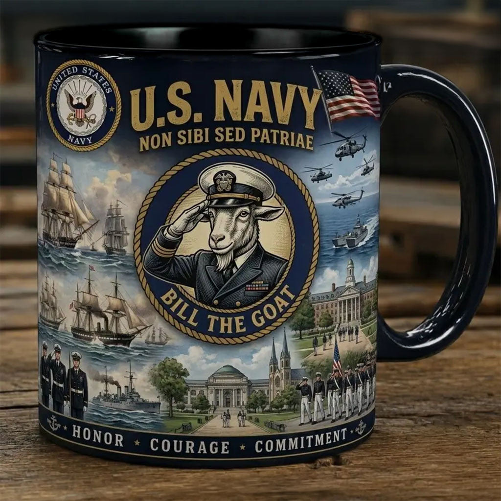 US Navy Bill the Goat Non Sibi Sed Patriae Coffee Mug US Navy Merch Gift For Veteran - Merchluma
