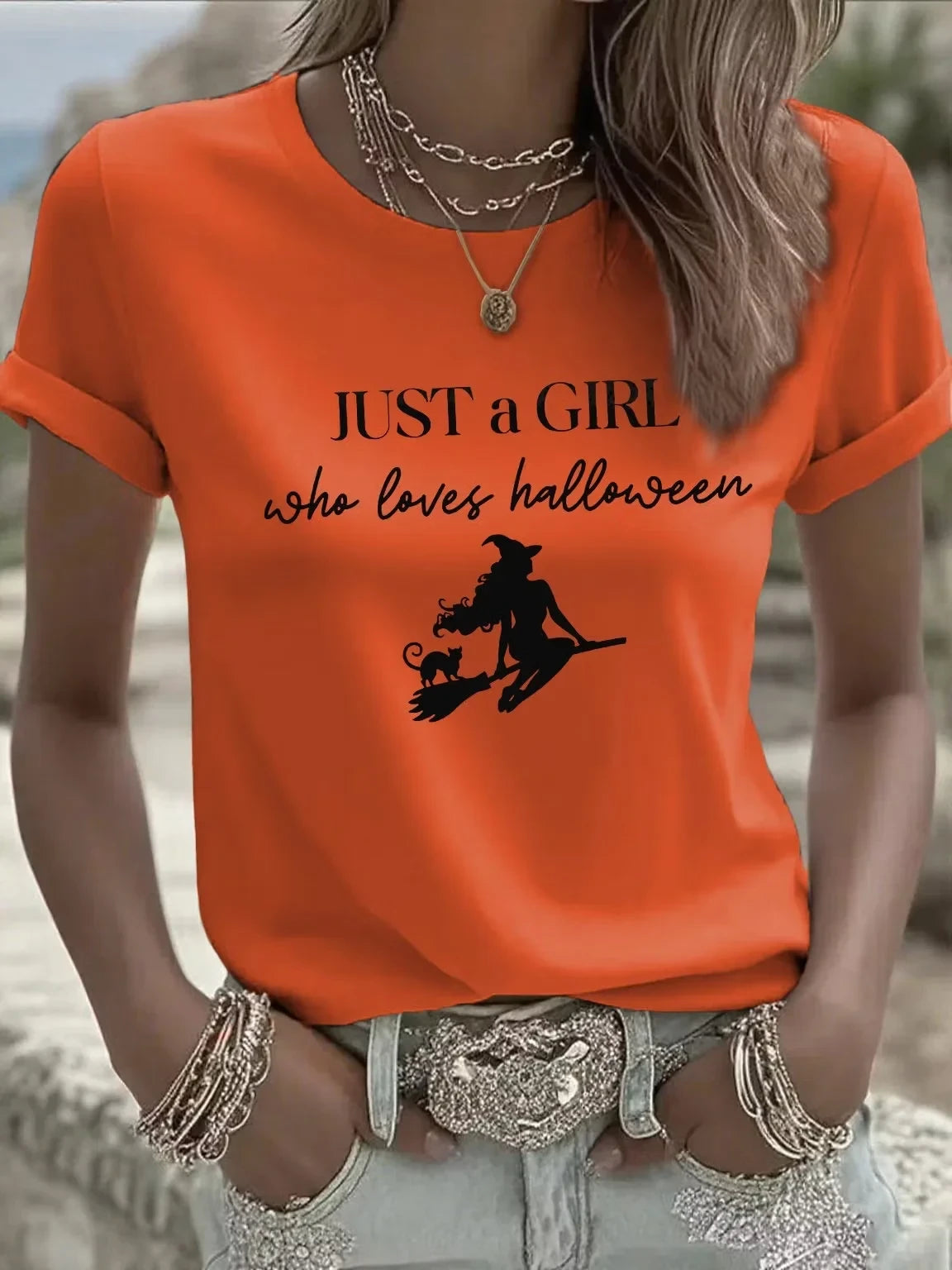 Halloween Just A Love Halloween Girl Witch T-Shirt Halloween Tees Womens Unique Gifts - Merchluma