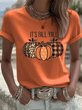 Its Fall Yall Plaid Pumpkins Autumn T-Shirt Thanksgiving Merch Best Thanksgiving Day Gift - Merchluma