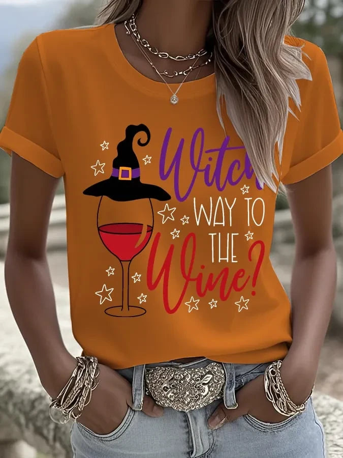 Witch Way To The Wine T-Shirt Witch Merch Awesome Dark Magic Presents - Merchluma