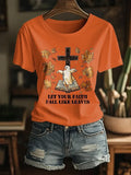 Women's Fall For Jesus He Never Leaves T-Shirt Halloween Themed Clothes Unique Gift For Her - Merchluma