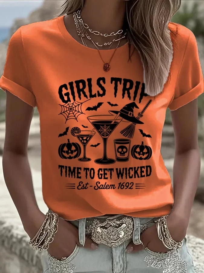Women's Girls Trip Time To Get Wicked T-Shirt Funniest Halloween Shirts Present For Her - Merchluma