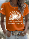Womens God Is Faithful In Every Season T-Shirt Cute Halloween Shirt Present For Her - Merchluma