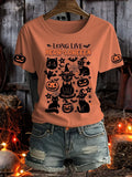 Womens Halloween Black Cat And Pumpkin T-Shirt Halloween Merch Cool Spooky Season Gift - Merchluma