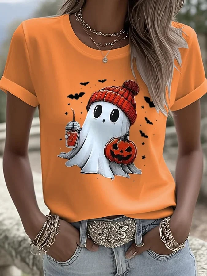 Womens Halloween Ghost T-Shirt Funniest Halloween Shirts Unique Gifts For Her - Merchluma