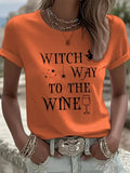 Women's Witch Way To The Wine T-Shirt Halloween Merch Gift For Her Fans - Merchluma