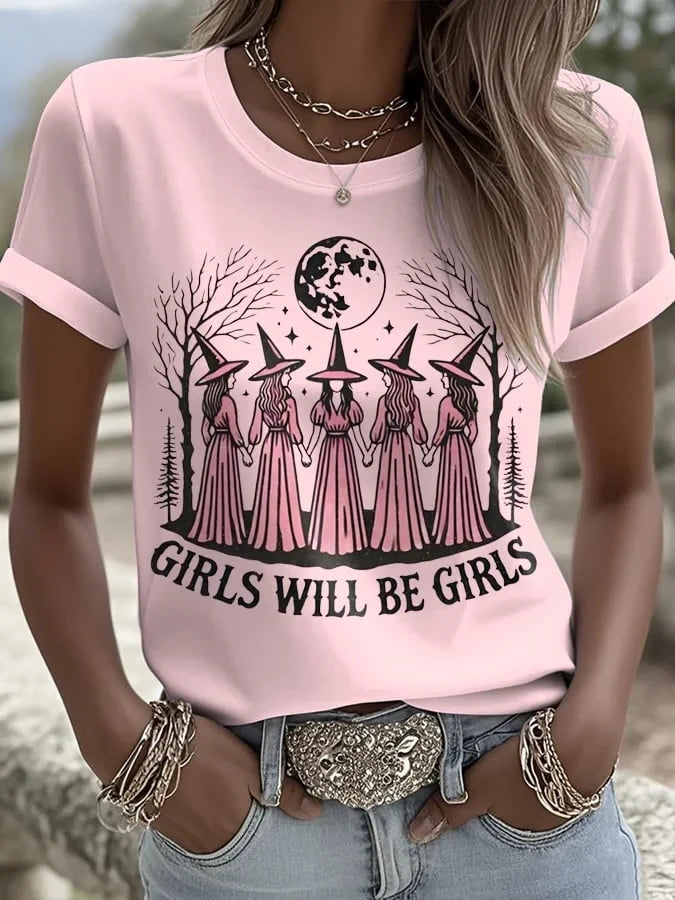 Girls Will Be Girls Witch Moon T-Shirt Witch Merch Awesome Dark Magic Presents - Merchluma