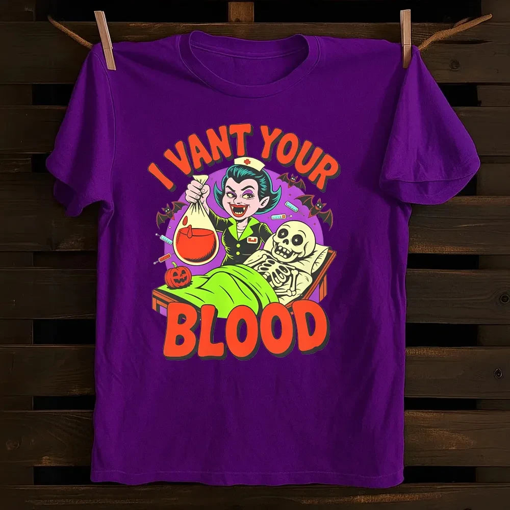 I Vant Your Blood Vampire Halloween T-Shirt Halloween Merch Top Horror Movie Presents - Merchluma