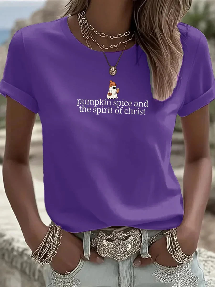 Womens Pumpkin Spice And Spirit Of Christ T-Shirt Funniest Halloween Shirts Gifts For Her - Merchluma