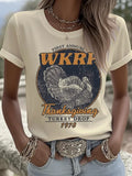 Womens Vintage Thanksgiving Turkey T-Shirt WKRP Turkey Drop Les Nessman Cream Shirt Gifts - Merchluma