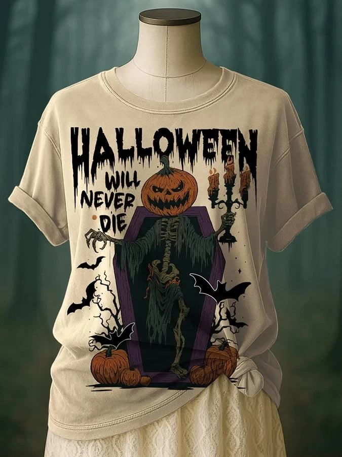Halloween Will Never Die Pumpkin T-Shirt Halloween Merch Vintage Ghost Story Gift - Merchluma
