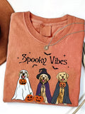 Womens Spooky Vibes Dog T-Shirt Halloween Merch Unique Gifts For Fans - Merchluma