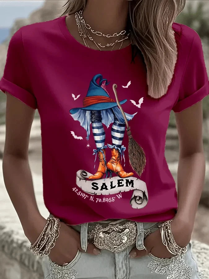Witch Hat Pattern Wine T-Shirt Halloween Clothing Gift For Her Fans - Merchluma
