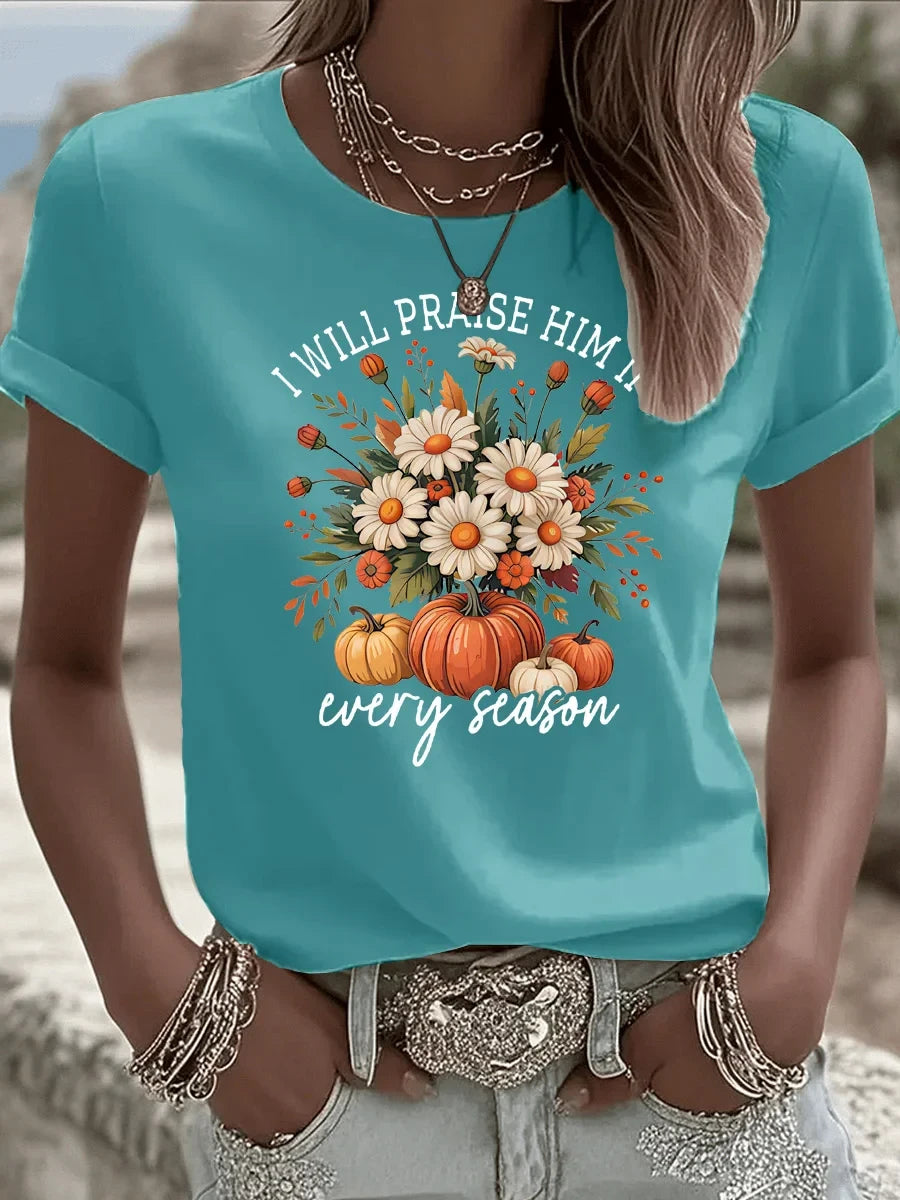 Women's I Will Praise Him In Every Season T-Shirt Halloween Vintage T Shirt Good Gifts For Her - Merchluma