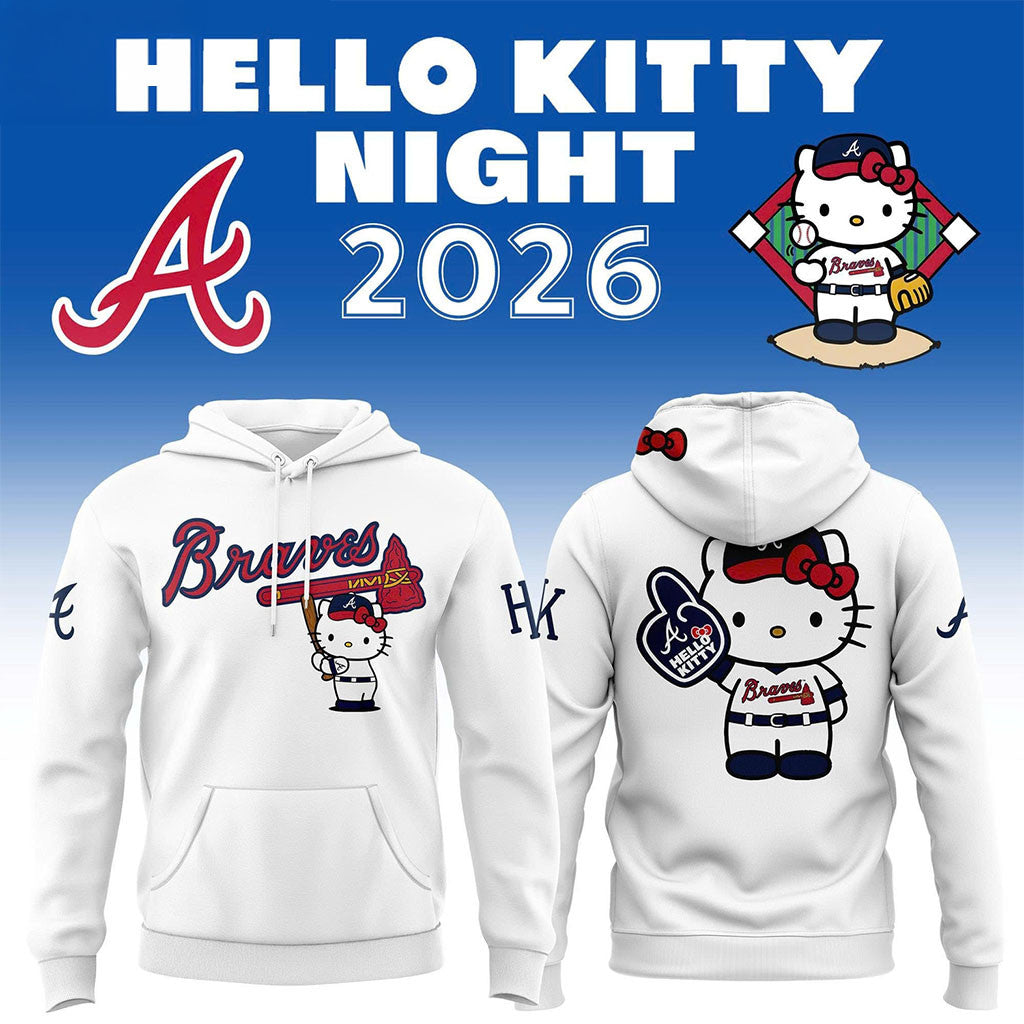 Atlanta Braves 2026 Hello Kitty Night Hoodie White Atlanta Braves Merch Gift For Baseball Fans - Merchluma