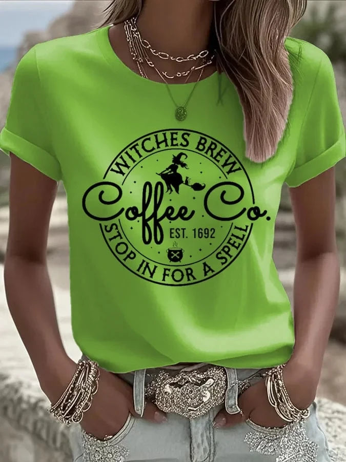 Witches Brew Coffee T-Shirt Halloween Spooky Coffee Women's Tee Gift Ideas - Merchluma