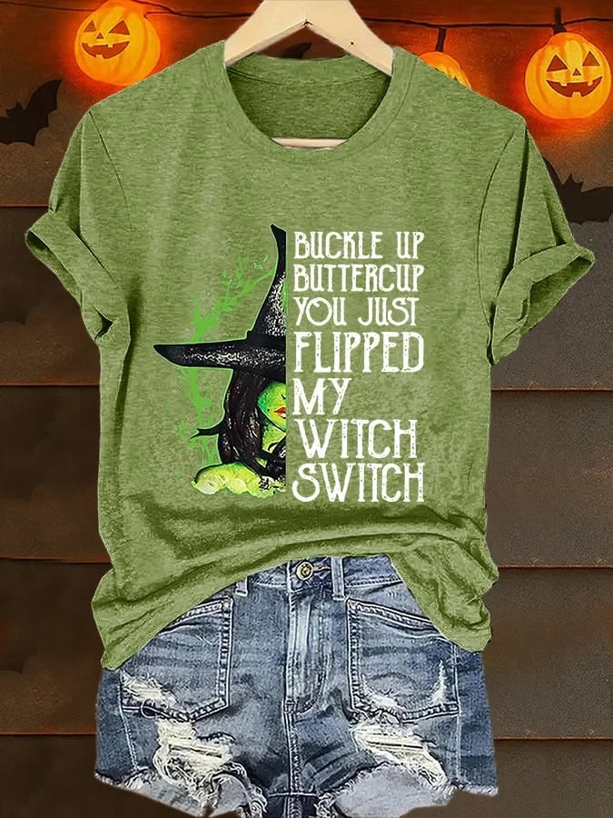 Retro Halloween Buckle Up Buttercup T-Shirt You Just Flipped My Witch Switch Shirt Best Gifts - Merchluma