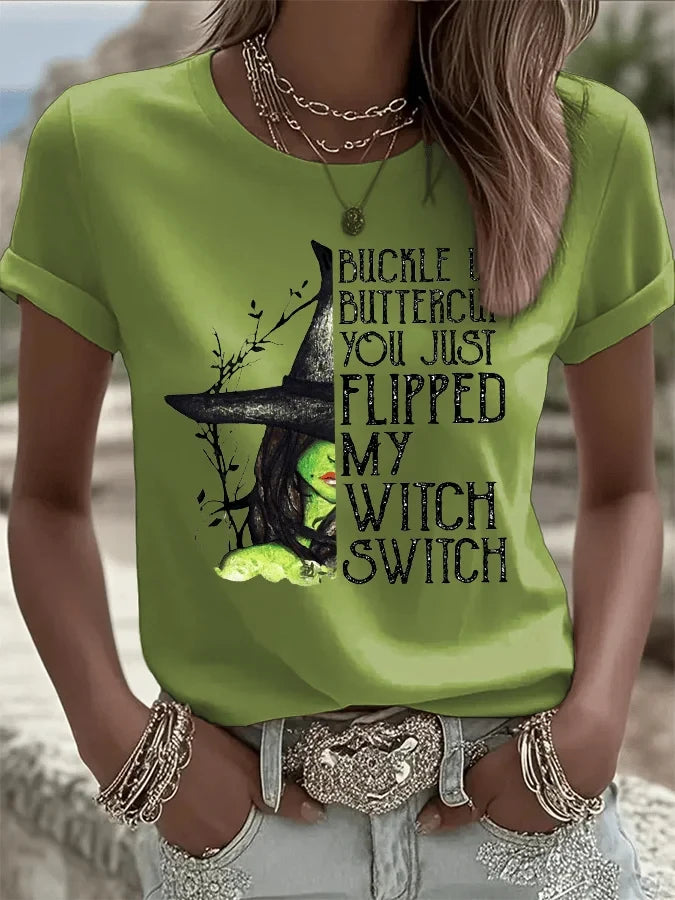 Women's Buckle Up Buttercup You Just Flipped My Witch Switch T-Shirt Meaningful Gifts - Merchluma