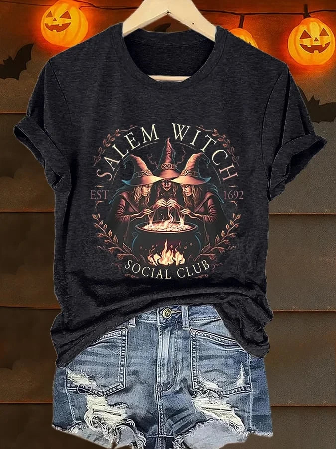 Salem Witch Crow Retro Halloween T-Shirt Witch Halloween Merch Gift For Mystery Fans - Merchluma