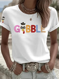 Colorful Gobble Letters T-Shirt Thanksgiving Merch Gift For Her Fans - Merchluma