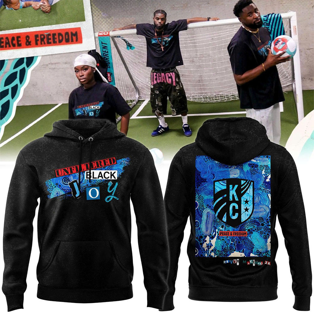 KC Current Black Hoodie Unfiltered Black Joy Peace And Freedom Soccer Hoodie KC Current Merch - Merchluma