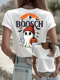 Womens Retro Boosch Light Halloween T-Shirt Cute Ghost Pumpkin Shirt Gift Ideas For Wife - Merchluma