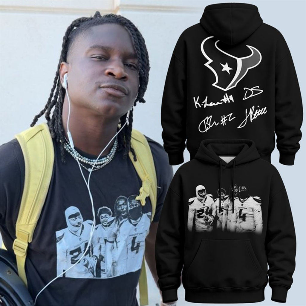 Houston Texans Jalen Pitre Calen Bullock Kamari Lassiter And Derek Stingley Jr Signed Hoodie - Merchluma