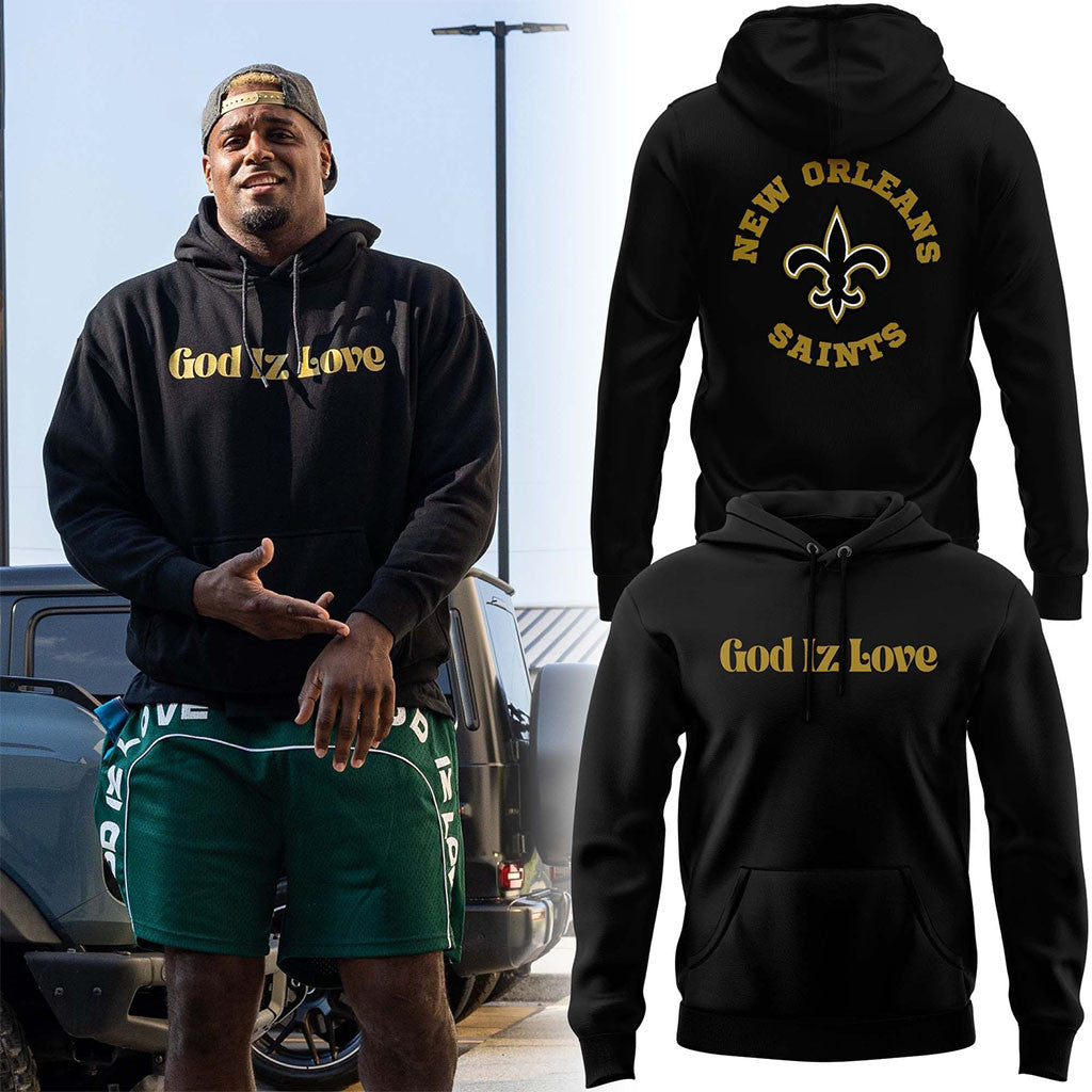 New Orleans Saints God Iz Love Hoodie Christian Faith Hoodie NO Saints Merch Football Fan Gifts - Merchluma