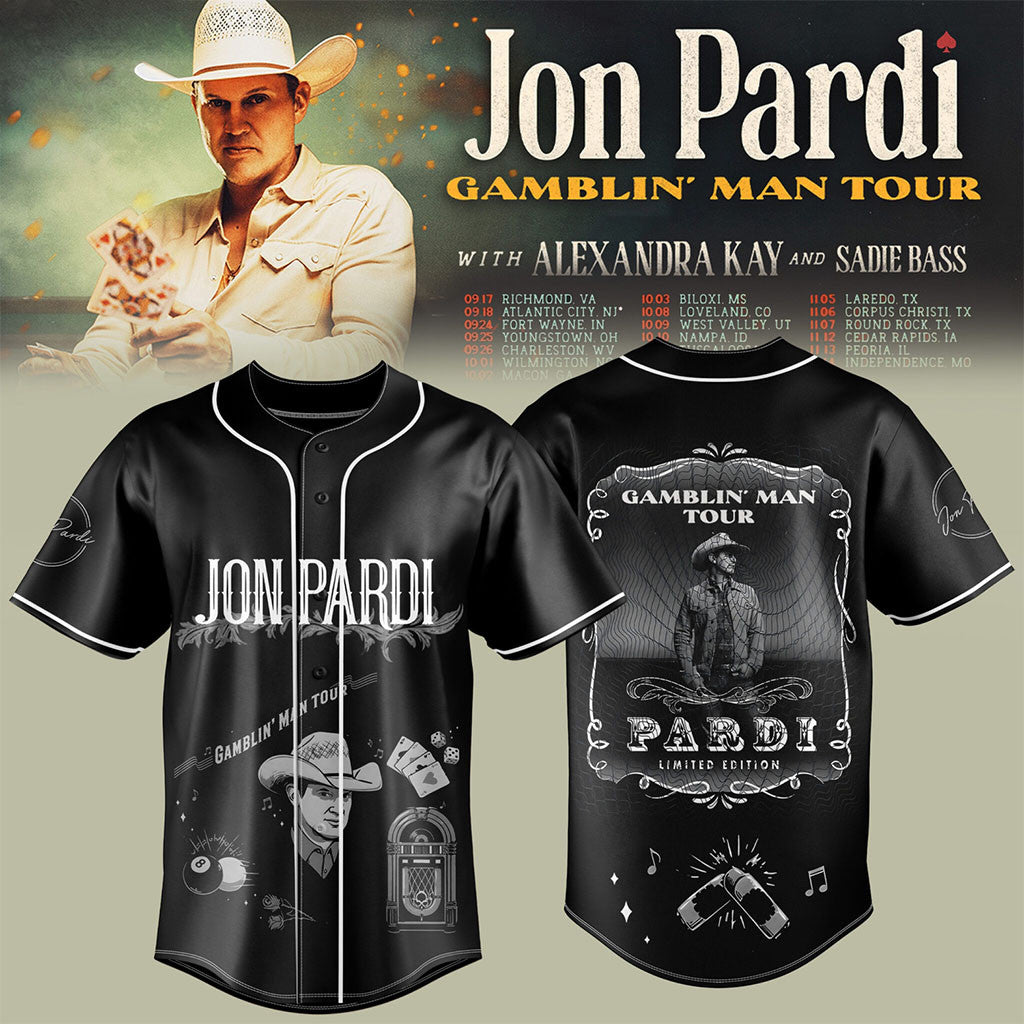 Jon Pardi Gamblin Man Tour 2026 Baseball Jersey Jon Pardi Merch Gift For Country Fans - Merchluma