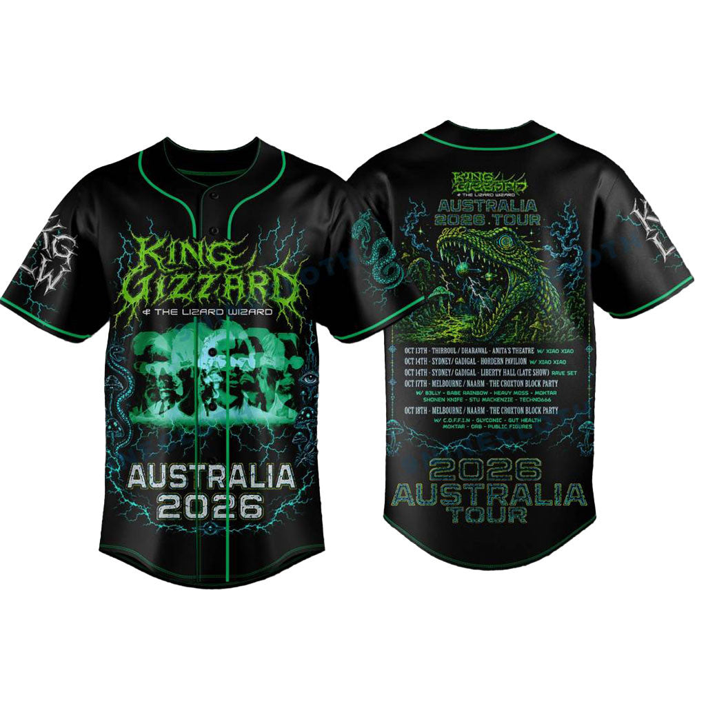 King Gizzard And The Lizard Wizard Merch Australian Tour Dates 2026 Baseball Jersey Fan Gifts - Merchluma