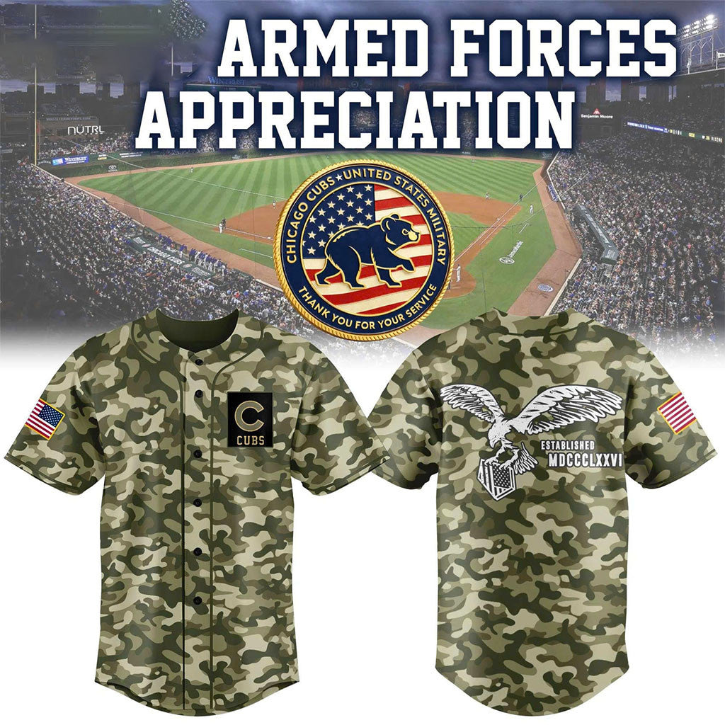Chicago Cubs 2026 Armed Forces Appreciation Baseball Jersey Chicago Cubs Merch Veteran Gifts - Merchluma