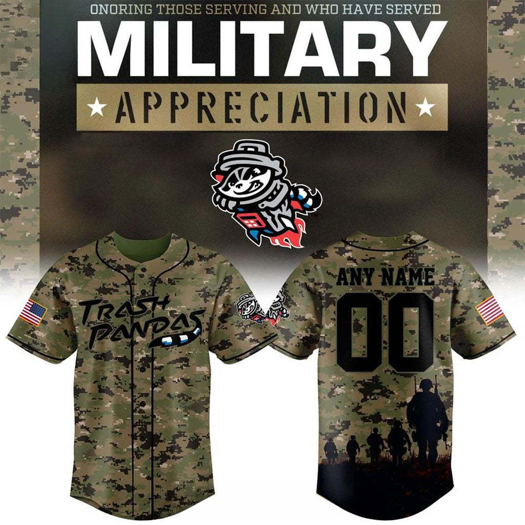 Personalized Rocket City Trash Pandas 2026 Military Appreciation Night Jersey Trash Pandas Merch - Merchluma