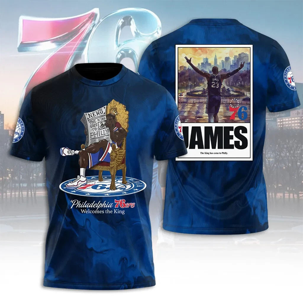 LeBron James X Philadelphia 76ers T-Shirt Welcomes The King Shirt LeBron James Merch Fan Gifts - Merchluma