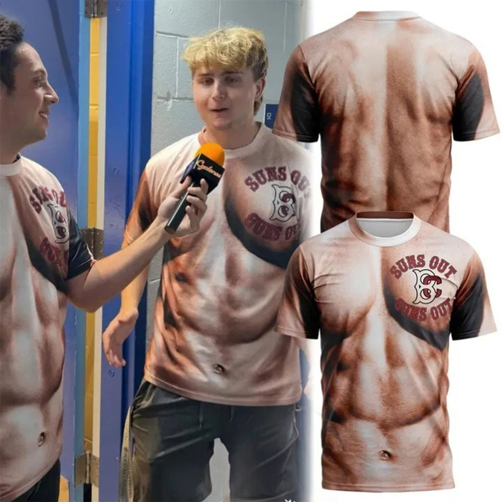 Brooklyn Cyclones Suns Out Guns Out Shirt Funny 3D Fake Abs Muscle T-Shirt Gag Gift For Brother - Merchluma
