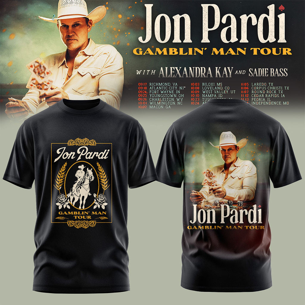 Jon Pardi Gamblin Man Tour 2026 T-Shirt Black Jon Pardi Concert Merch Country Fan Gifts - Merchluma