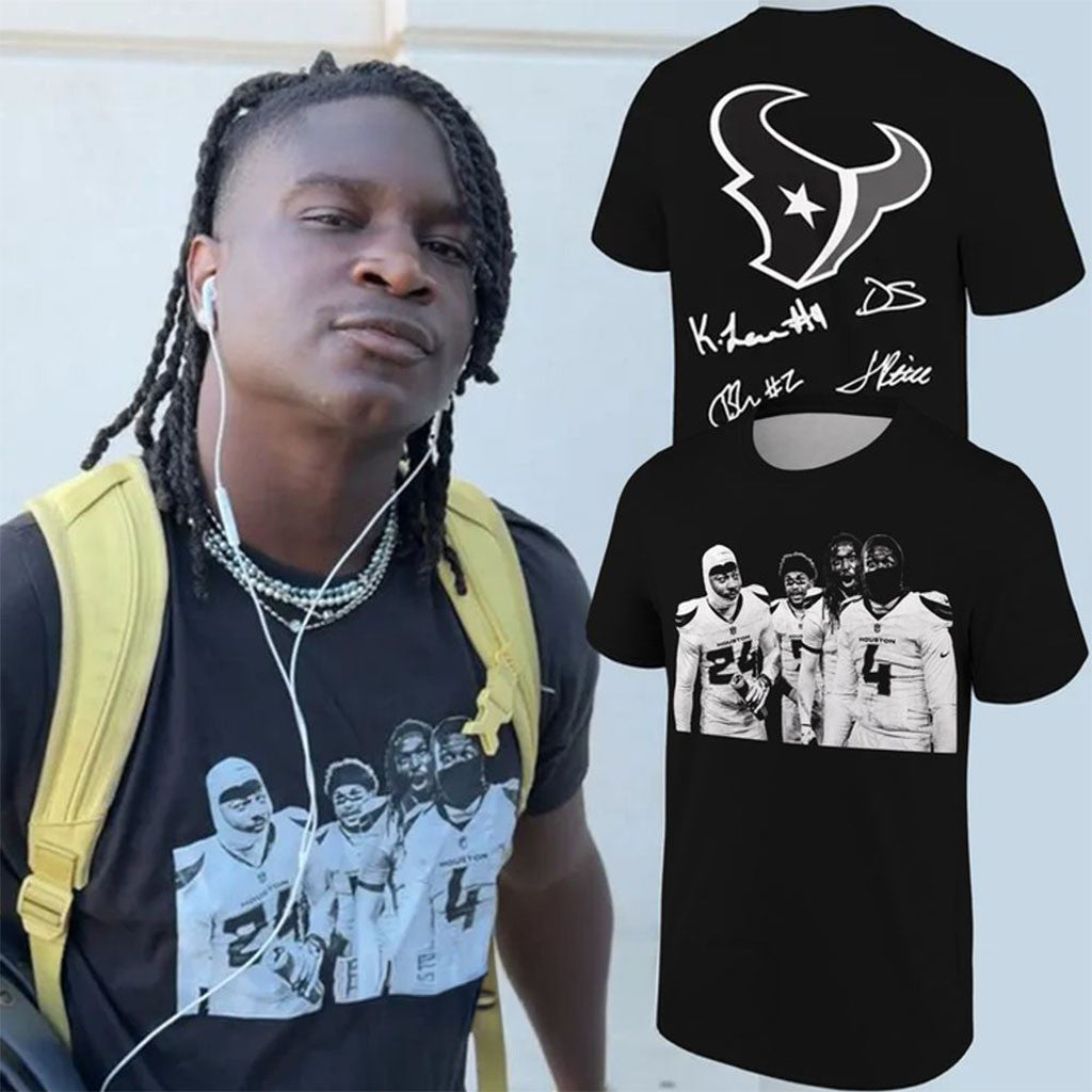 Houston Texans Jalen Pitre Calen Bullock Kamari Lassiter And Derek Stingley Jr Signed T-Shirt - Merchluma