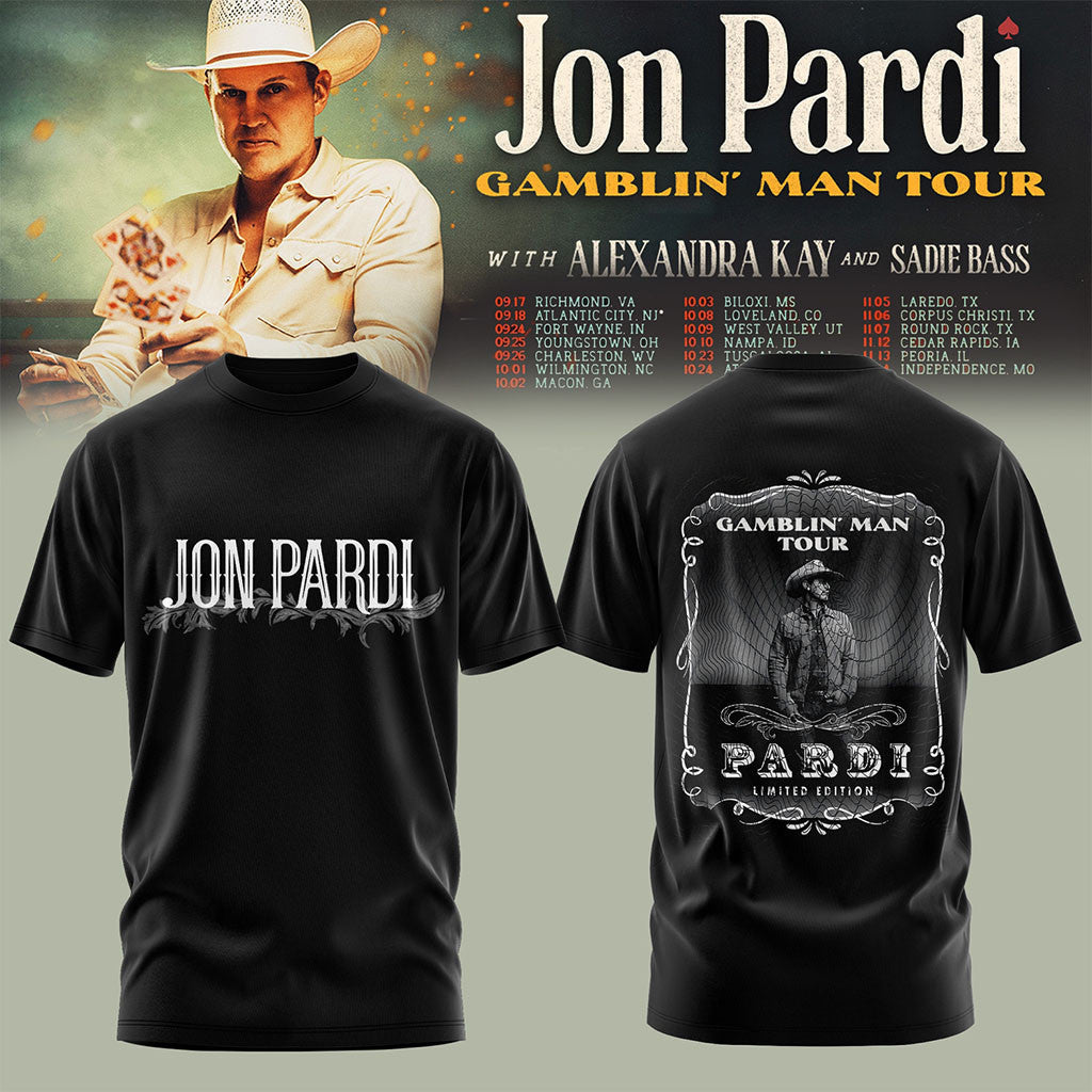 Jon Pardi Gamblin Man Tour 2026 T-Shirt Black Jon Pardi Merch Best Gift For Country Fans - Merchluma
