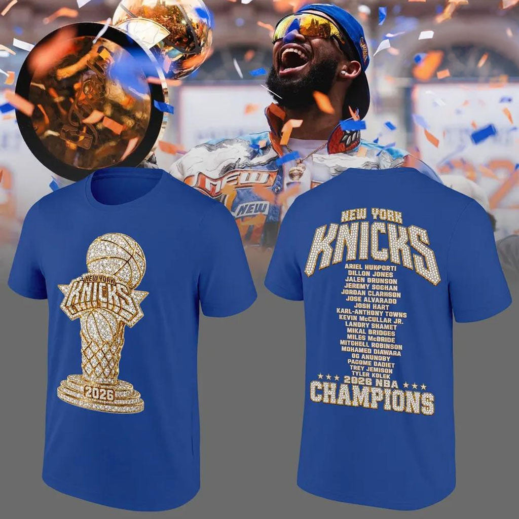 New York Knicks 2026 Champions T-Shirt Gold Trophy Shirt NY Knicks Merch Gift For Fans - Merchluma
