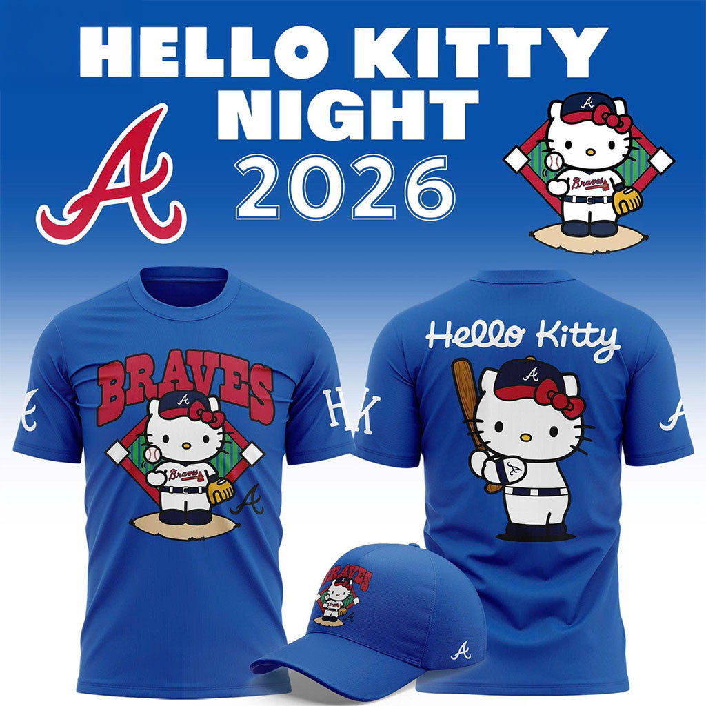 Atlanta Braves 2026 Hello Kitty Night T-Shirt Atlanta Braves Merch Cute Gift For Baseball Fans - Merchluma