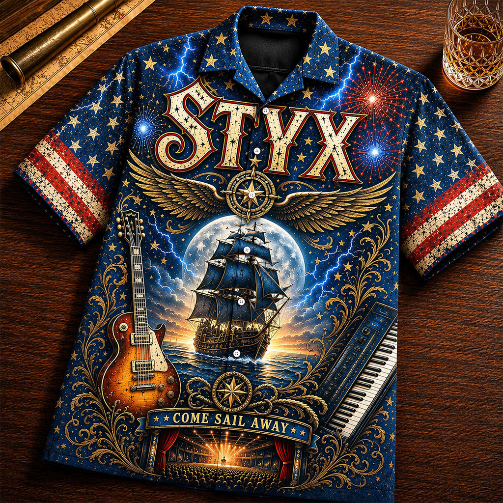 Styx Band Vintage Come Sail Away Sailing Ship Hawaiian Shirt Styx Merch Gift For Rock Fans - Merchluma