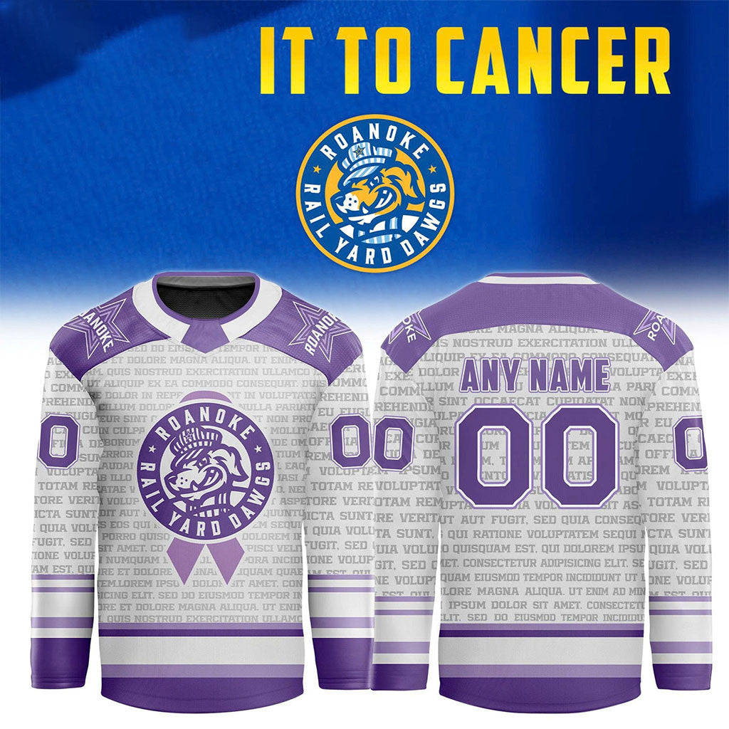 Personalized Roanoke Rail Yard Dawgs Stick It To Cancer Night 2026 Hockey Jersey Fan Merch - Merchluma
