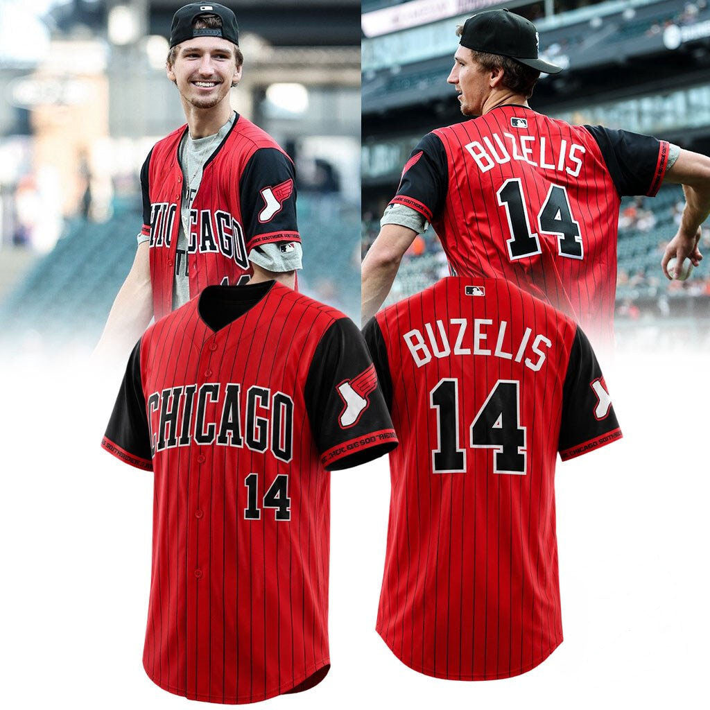 Matas Buzelis 14 Chicago White Sox Red Pinstripe Baseball Jersey White Sox Merch Gift For Fans - Merchluma
