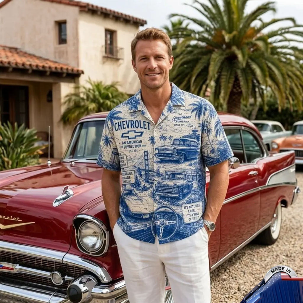 Chevrolet Vintage Blue Hawaiian Shirt Chevrolet Merch Summer Gift Ideas For Husband - Merchluma