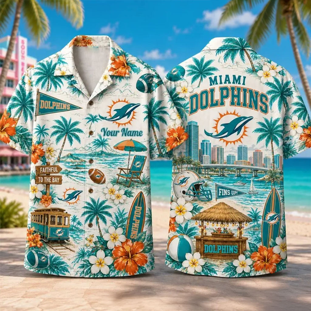 Miami Dolphins Personalized Summer Hawaiian Shirt Dolphins Merch Gifts For Him - Merchluma