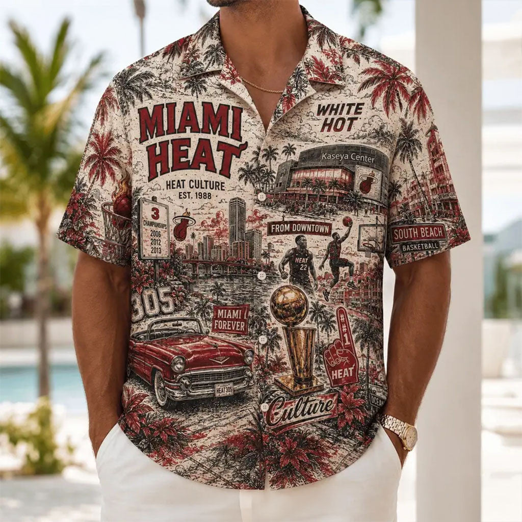 Miami Heat Tropical Vibes Hawaiian Shirt Miami Heat Merch Gifts For Basketball Fan - Merchluma