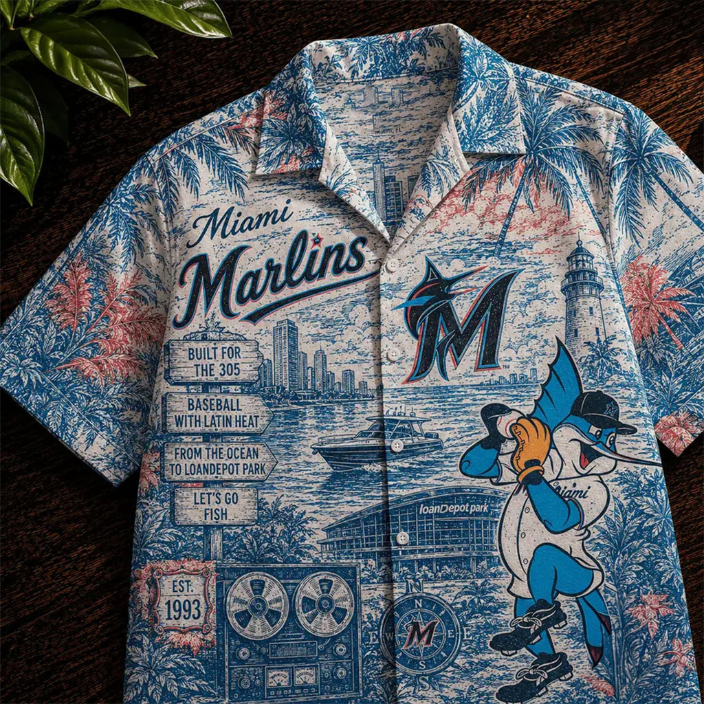 Miami Marlins Vintage Tropical Hawaiian Shirt Miami Marlins Merch Presents For Baseball Fans - Merchluma