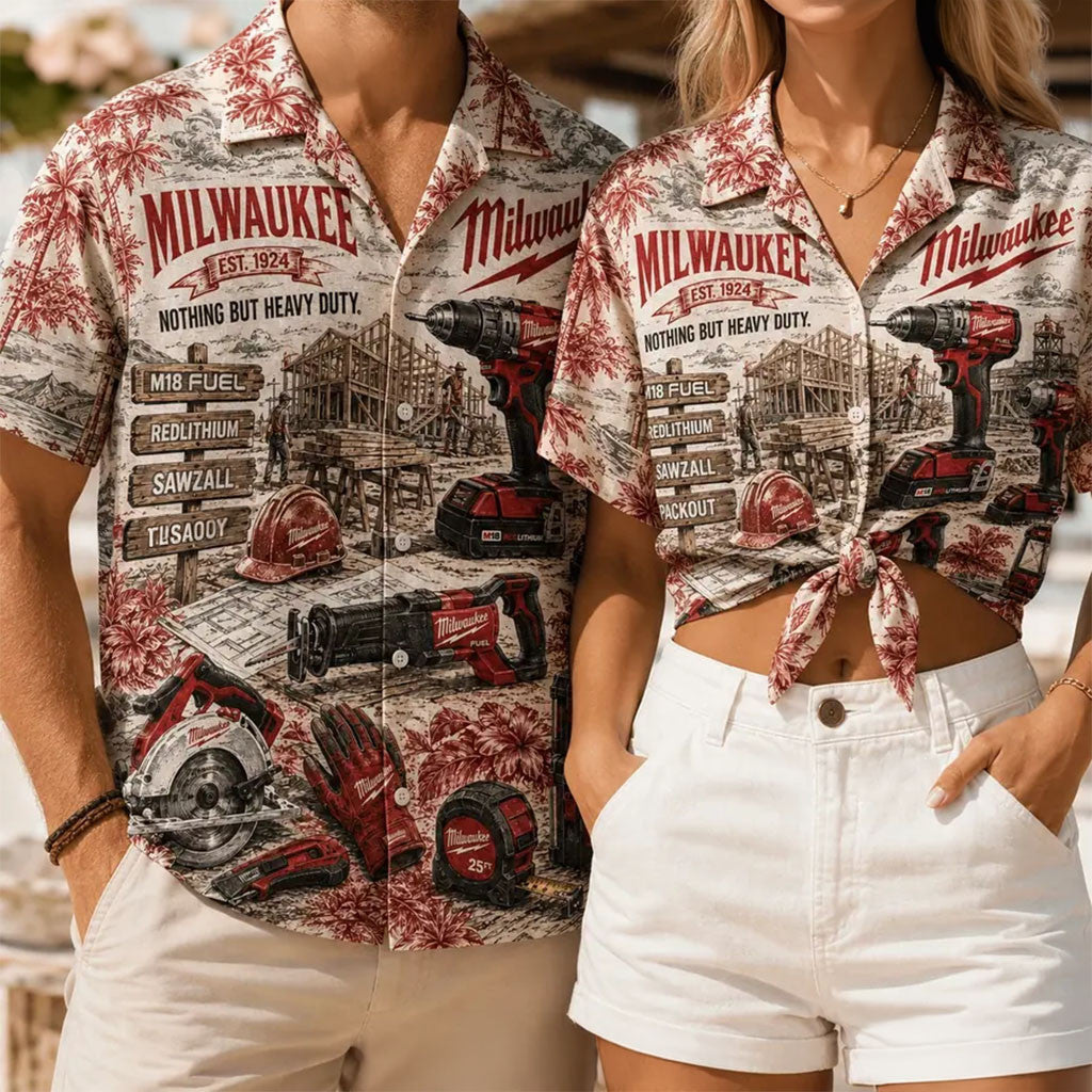 Milwaukee Tool Tropical Vibes Hawaiian Shirt Electric Tool Button Up Shirt For Summer - Merchluma
