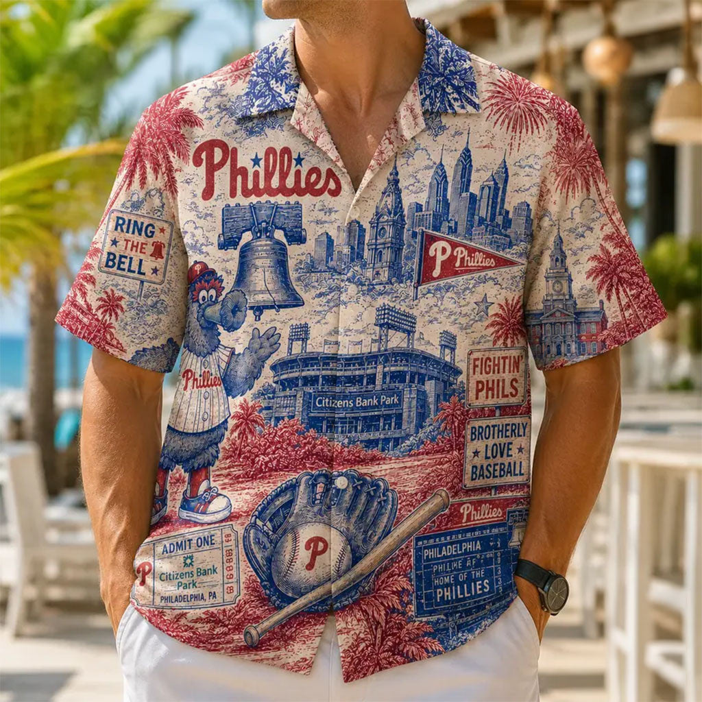 Philadelphia Phillies Vintage Tropical Hawaiian Shirt Phillies Merch Best Gifts For Football Fans - Merchluma